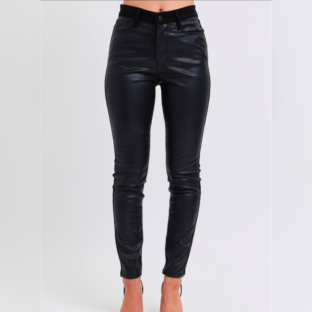 Judy Blue Highwaist Faux Leather And Denim 14W